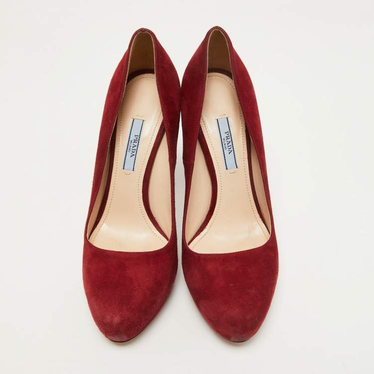 Pre Owned Prada Red Suede Platform Pumps Size 38