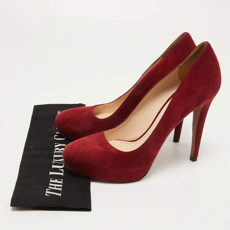 Pre Owned Prada Red Suede Platform Pumps Size 38
