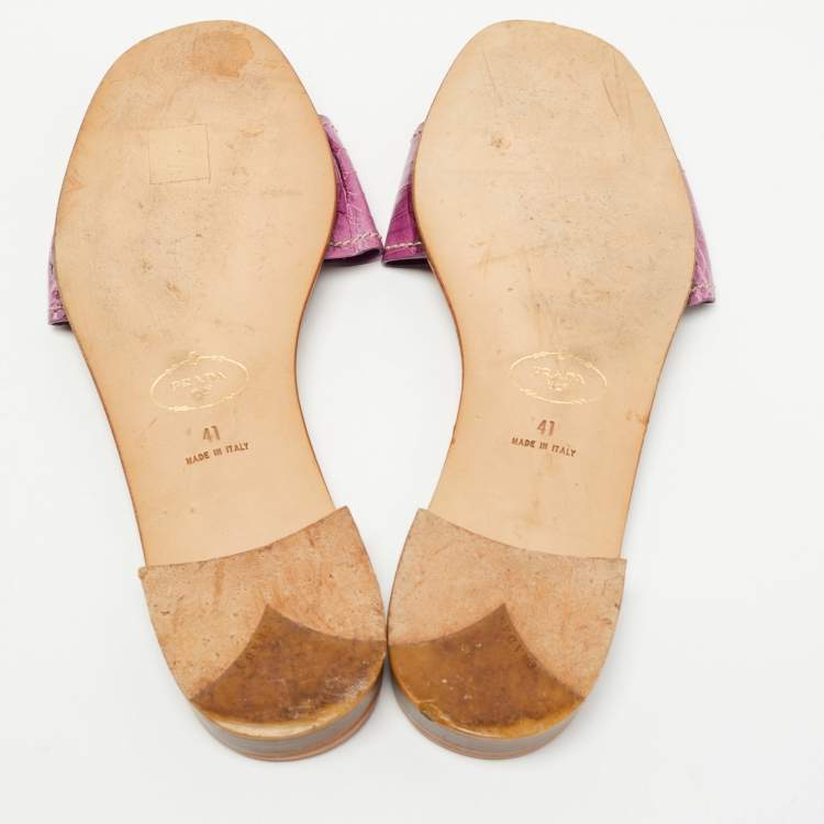 Pre Owned Prada Purple Crocodile Leather Flat Slides Size 41    