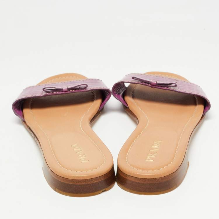 Pre Owned Prada Purple Crocodile Leather Flat Slides Size 41    