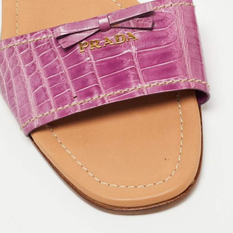Pre Owned Prada Purple Crocodile Leather Flat Slides Size 41    