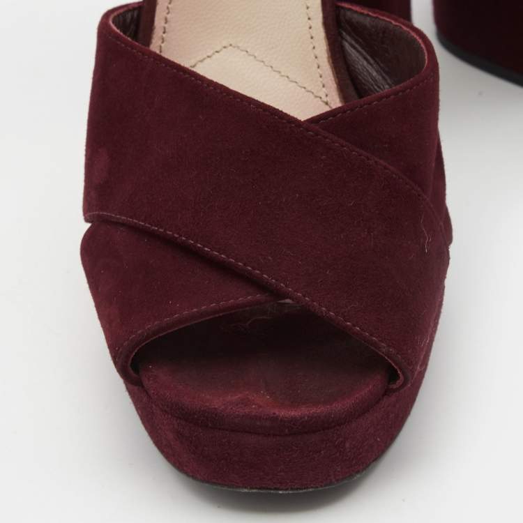 Pre Owned Prada Plum Suede Block Heel Ankle Strap Sandals Size 40