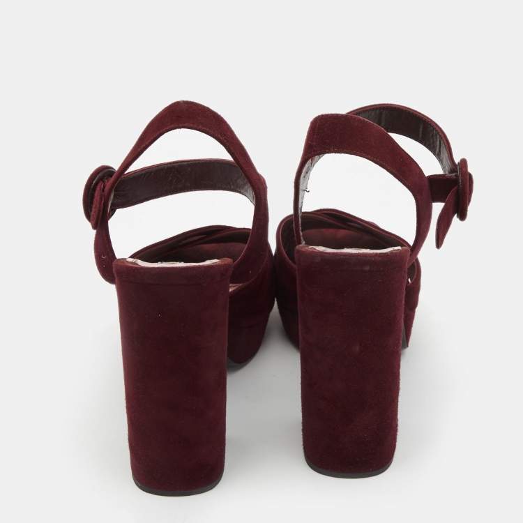 Pre Owned Prada Plum Suede Block Heel Ankle Strap Sandals Size 40