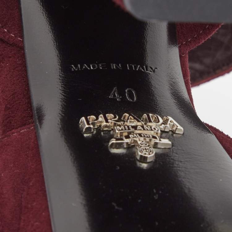 Pre Owned Prada Plum Suede Block Heel Ankle Strap Sandals Size 40