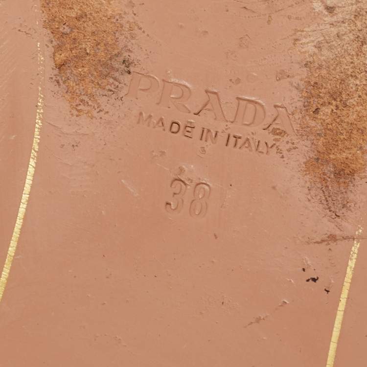 Pre Owned Prada Brown Croc Embossed Leather Crystal Embellished Flat Slides Size 38