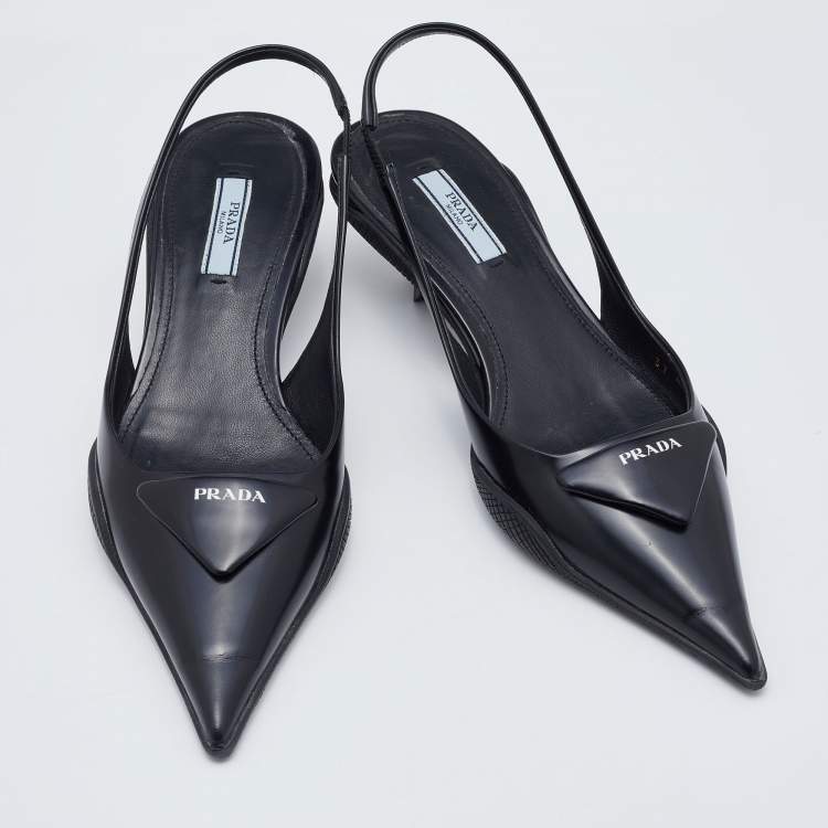 مملوكة مسبقًا Prada Black Leather Slingback Pumps Size 37