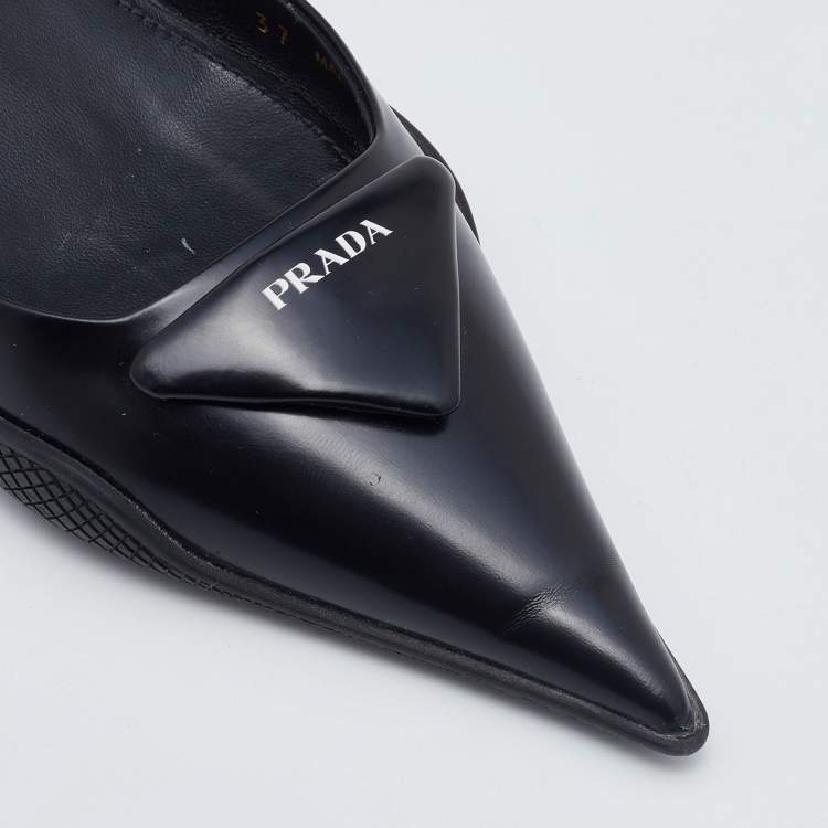 مملوكة مسبقًا Prada Black Leather Slingback Pumps Size 37