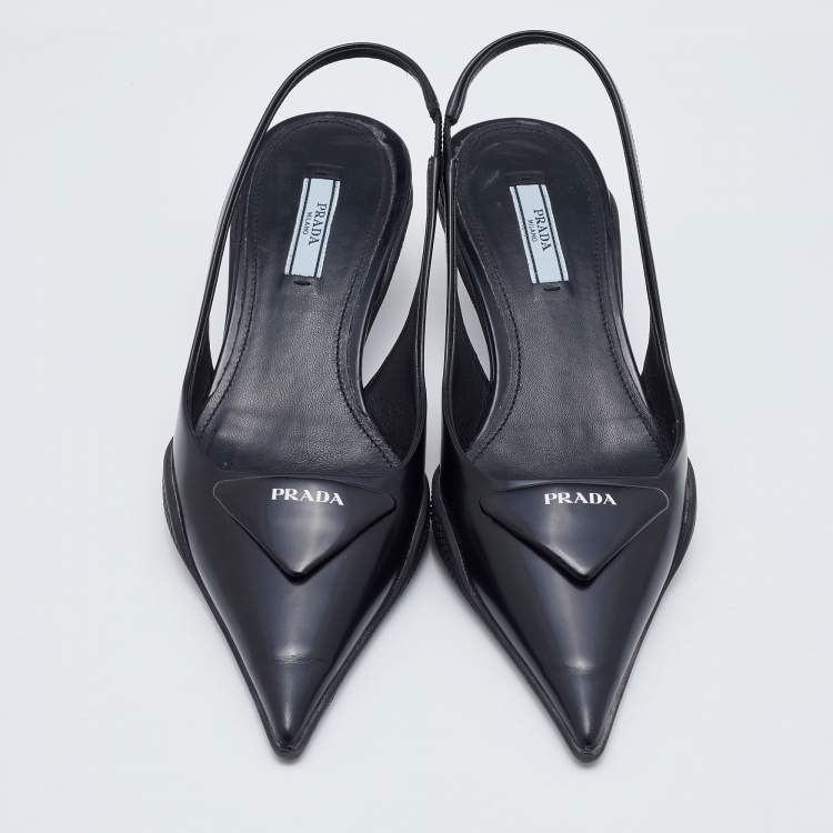 مملوكة مسبقًا Prada Black Leather Slingback Pumps Size 37