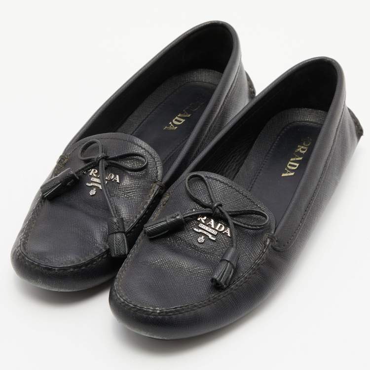 Prada Black Leather Bow Detail Loafers Size 38 Prada | TLC