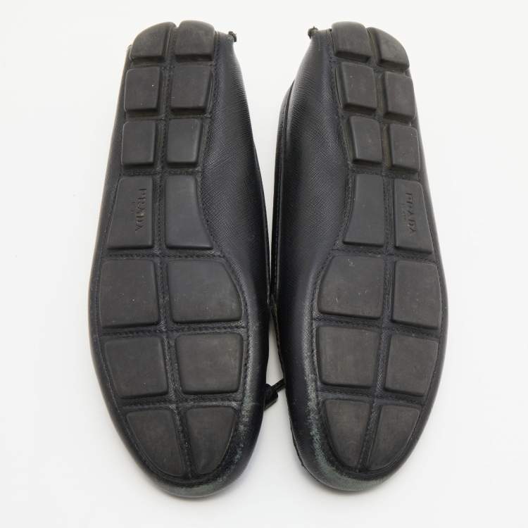 Pre Owned Prada Black Leather Bow Detail Loafers Size 38