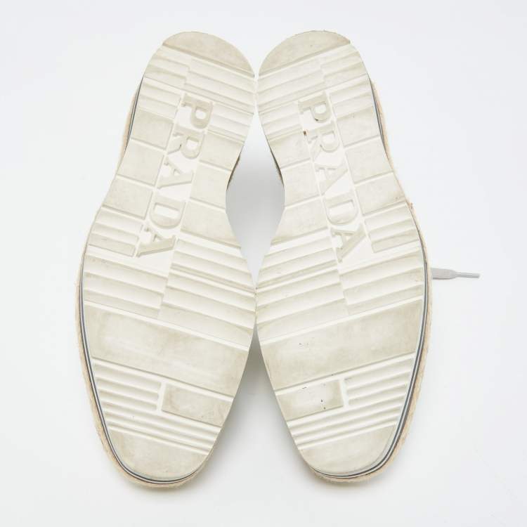 Pre Owned Prada Silver Leather Derby Sneakers Size 39  