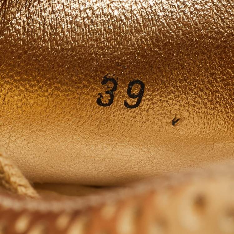 Pre Owned Prada Gold Leather Derby Sneakers Size 39  