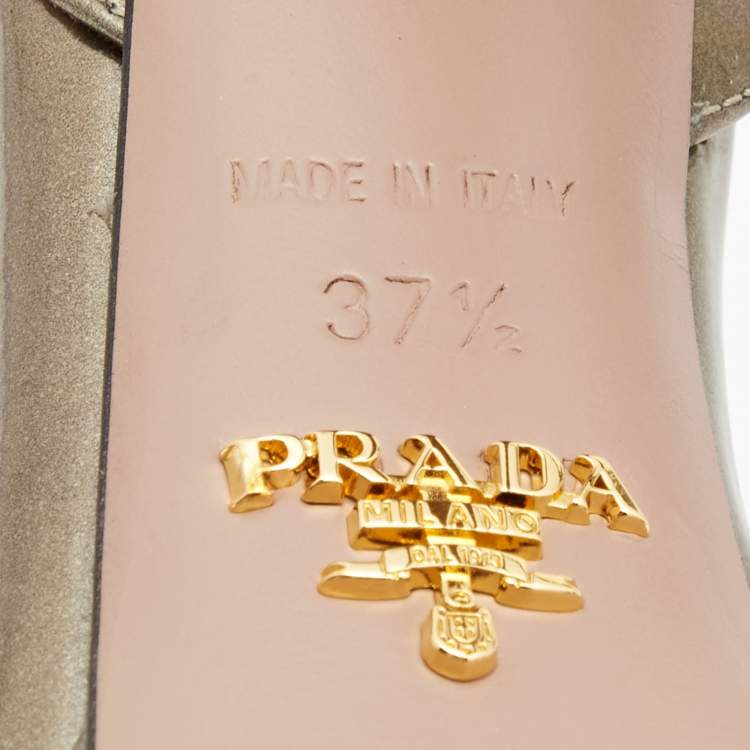 Pre Owned Prada Metallic Leather Platform Ankle-Strap Sandals Size 37.5