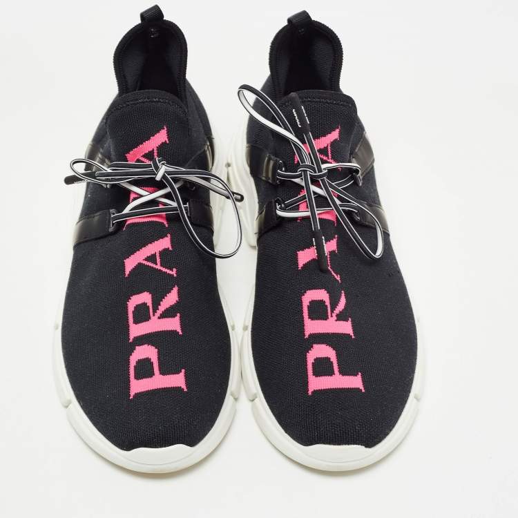 Pre Owned Prada Black Fabric Logo Low Top Sneakers Size 38.5