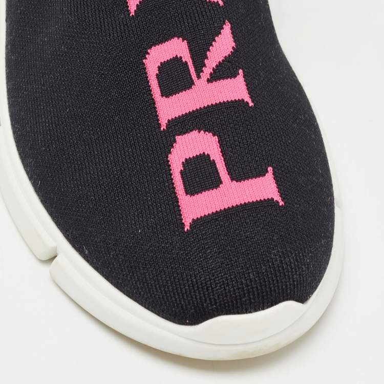 Pre Owned Prada Black Fabric Logo Low Top Sneakers Size 38.5
