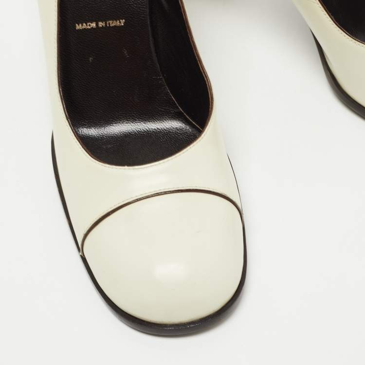 Pre Owned Prada Cream Leather Round Toe Pumps Size 36.5
