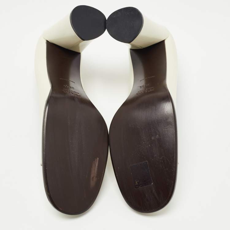 Pre Owned Prada Cream Leather Round Toe Pumps Size 36.5