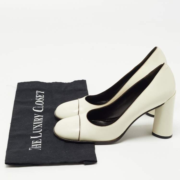 Pre Owned Prada Cream Leather Round Toe Pumps Size 36.5