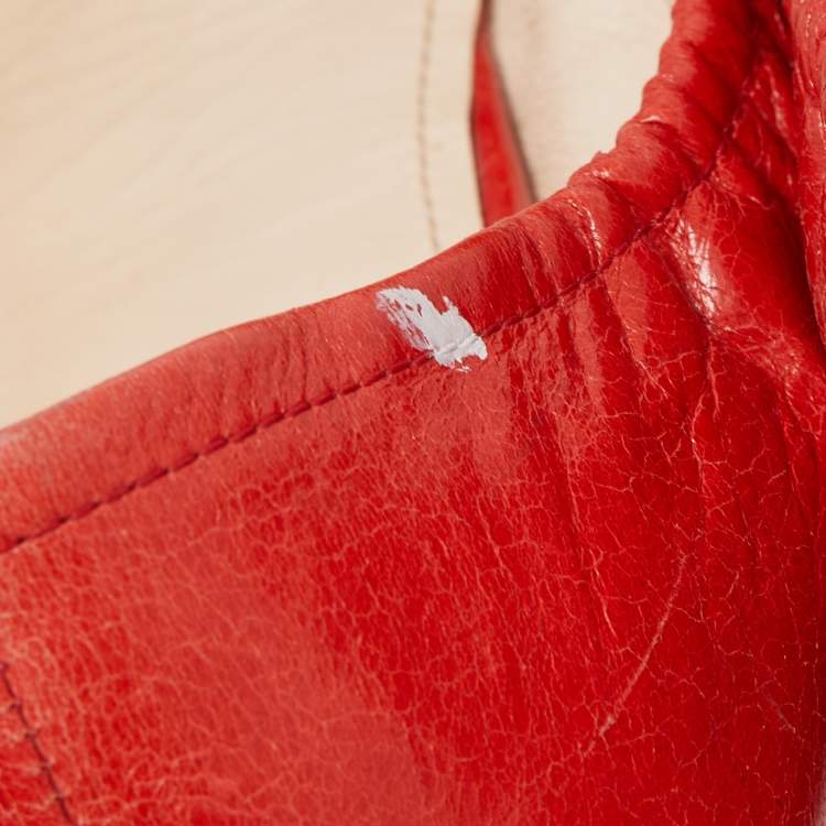 Pre Owned Prada Red Leather Tassel Bow Scrunch Ballet Flats Size 39