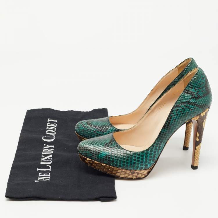 Pre Owned Prada Dark Green Python Platform Pumps Size 36.5