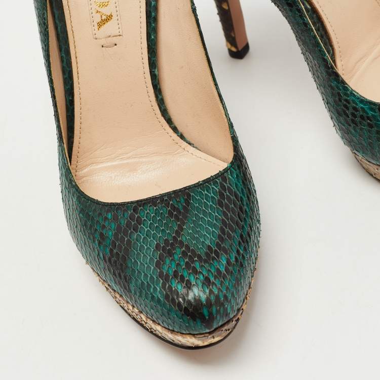 Pre Owned Prada Dark Green Python Platform Pumps Size 36.5