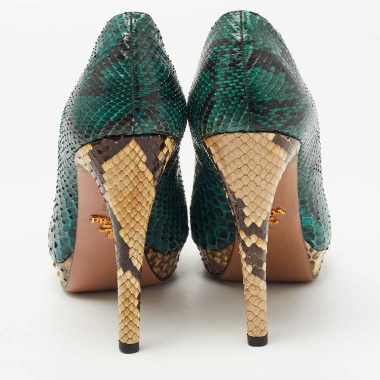 Pre Owned Prada Dark Green Python Platform Pumps Size 36.5