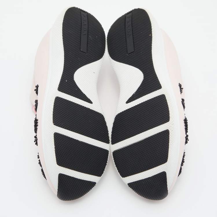 Pre Owned Prada Pink Neoprene Beads Embellished Cloudbust Lace Up Sneakers Size 38.5