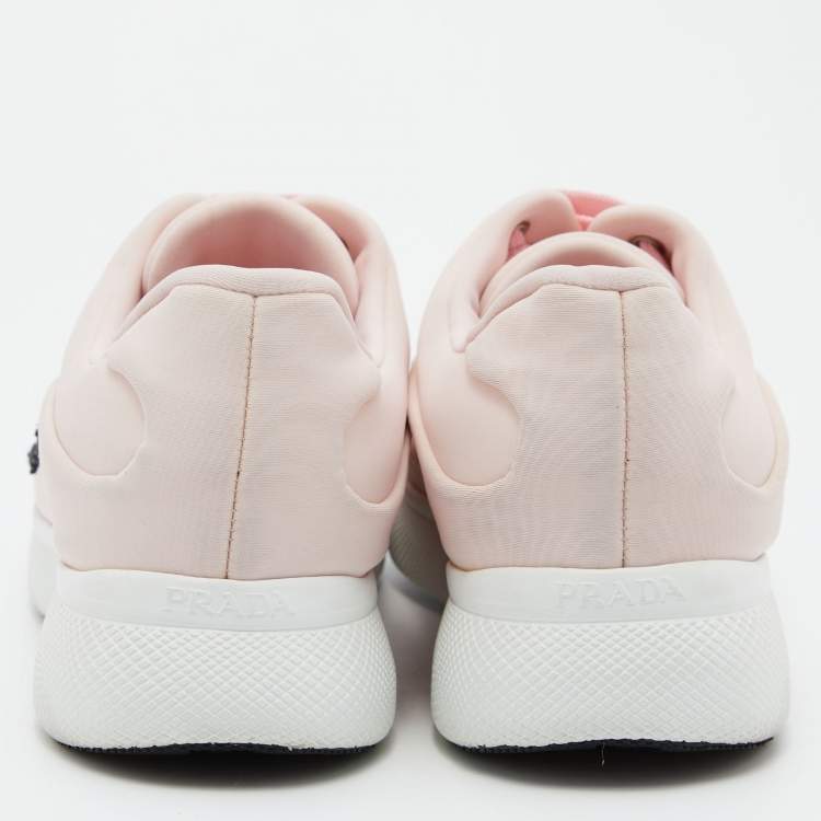 Pre Owned Prada Pink Neoprene Beads Embellished Cloudbust Lace Up Sneakers Size 38.5