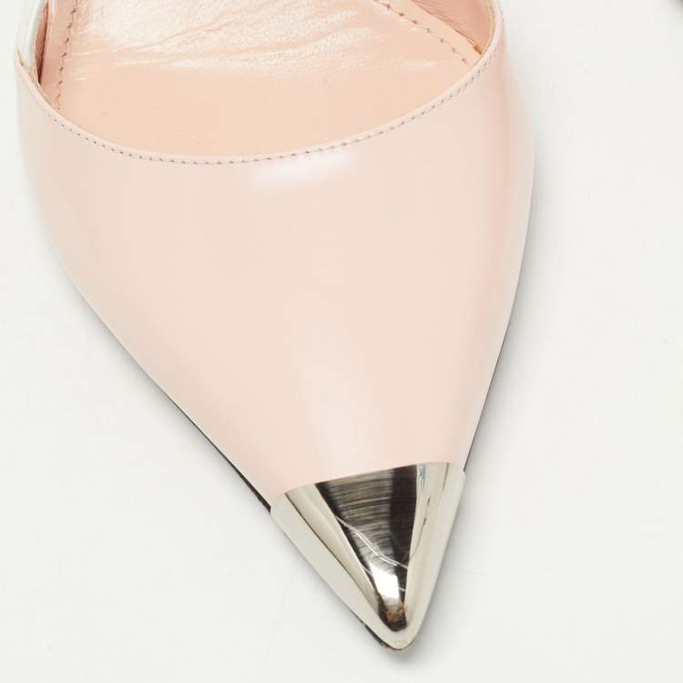 Pre Owned Prada Pink/White Leather Pointed Toe Slingback Pumps Size 38.5