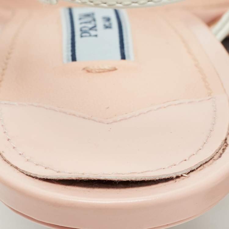 Pre Owned Prada Pink/White Leather Pointed Toe Slingback Pumps Size 38.5