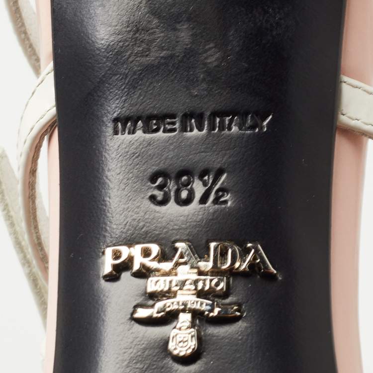 Pre Owned Prada Pink/White Leather Pointed Toe Slingback Pumps Size 38.5