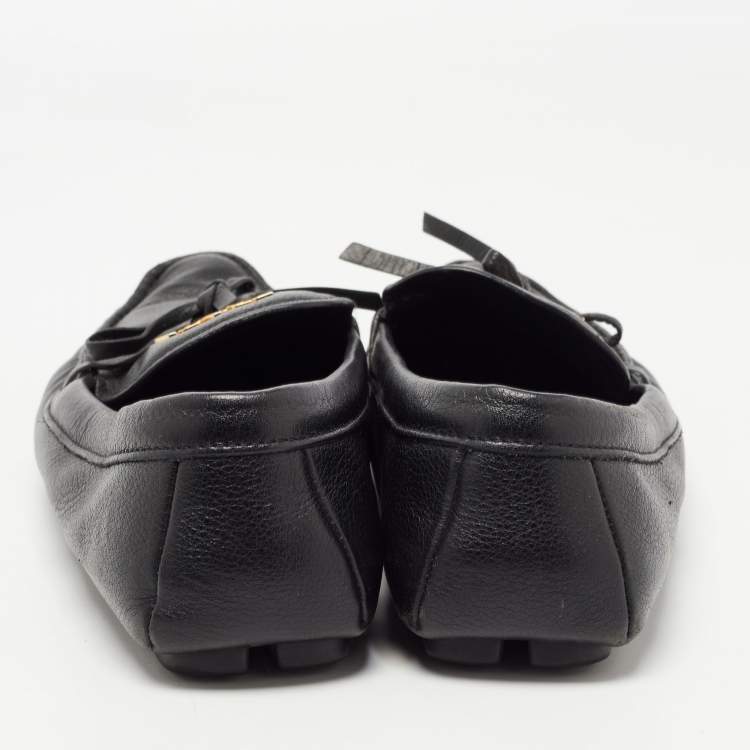 Pre Owned Prada Black Leather Bow Detail Loafers Size 38.5