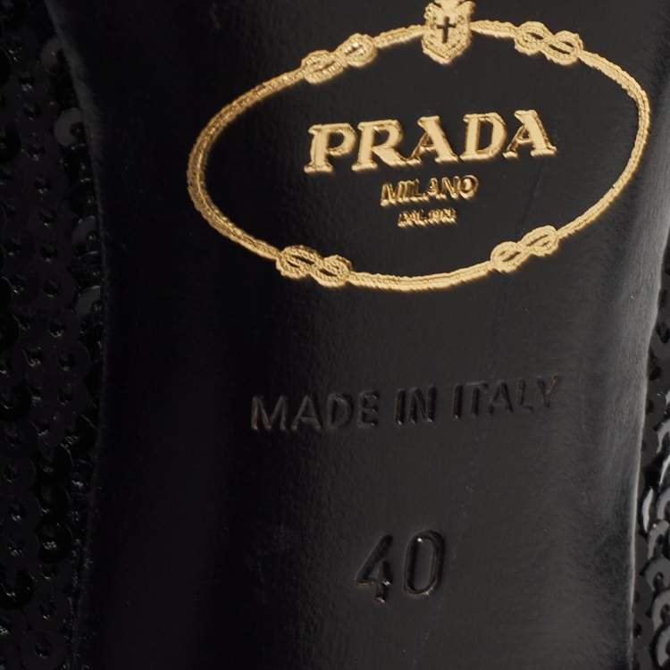 Pre Owned Prada Black Leather and Sequin Flower Embellished Peep Toe Pumps Size 40