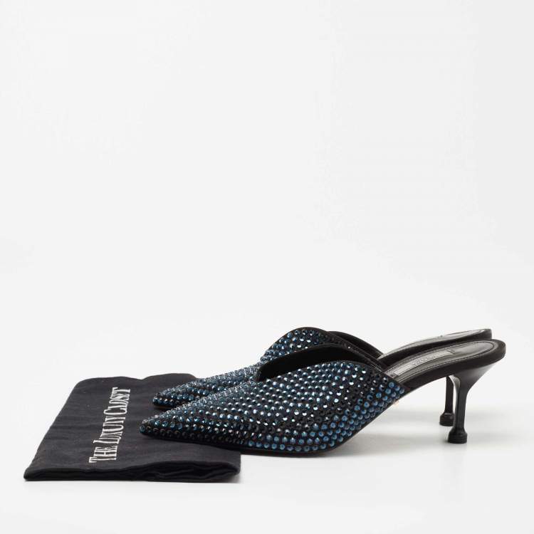 Pre Owned Prada Black Suede Rockstud Pointed Toe Mules Size 39