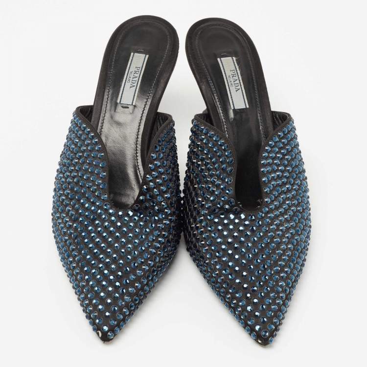 Pre Owned Prada Black Suede Rockstud Pointed Toe Mules Size 39