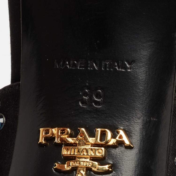 Pre Owned Prada Black Suede Rockstud Pointed Toe Mules Size 39