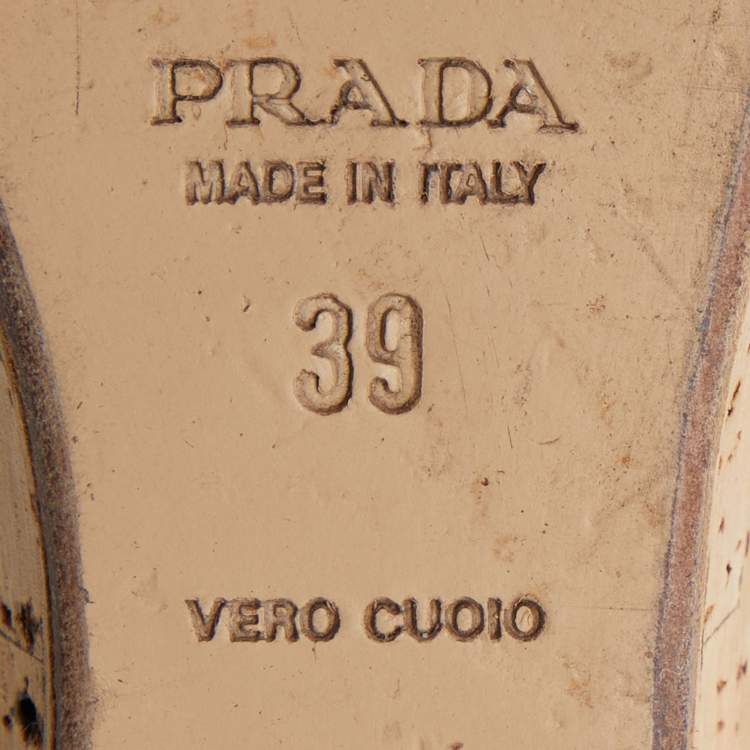Pre Owned Prada Yellow Leather Ankle Strap Wedge Sandals Size 39