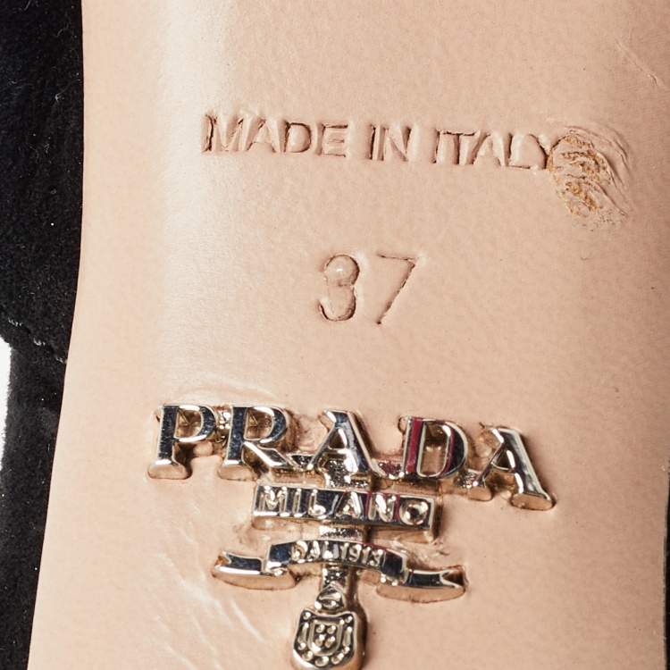 Pre Owned Prada Black/Silver Suede Crystal Embellished Ankle Strap Sandals Size 37