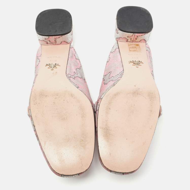 Pre Owned Prada Silver/Pink Lurux Fabric Crystal Embellished Mules Size 40.5