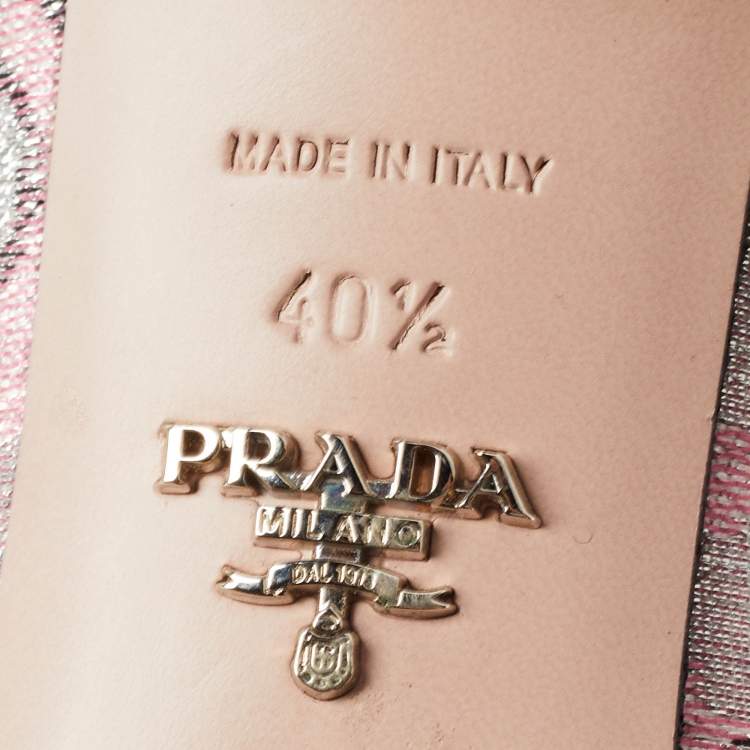 Pre Owned Prada Silver/Pink Lurux Fabric Crystal Embellished Mules Size 40.5