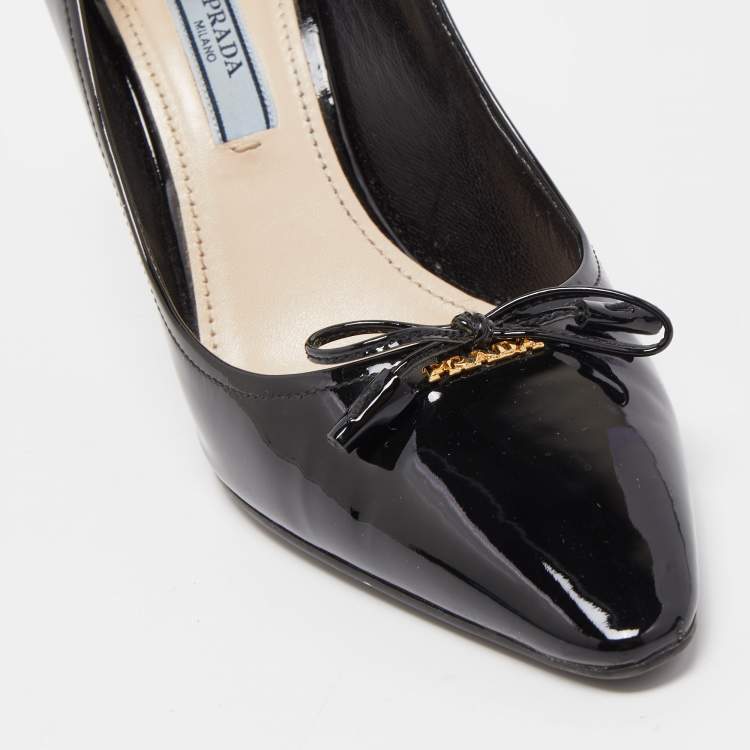 Pre Owned Prada Black Patent Leather Bow Pumps Size 36.5