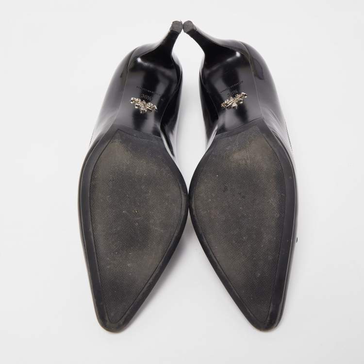 Pre Owned Prada Black Patent Leather Bow Pumps Size 36.5