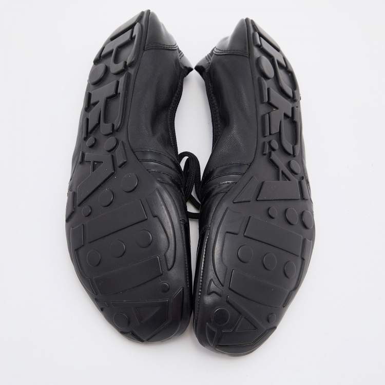 Pre Owned Prada Sport Black Patent Leather Lace-up Scrunch Flats Size 35