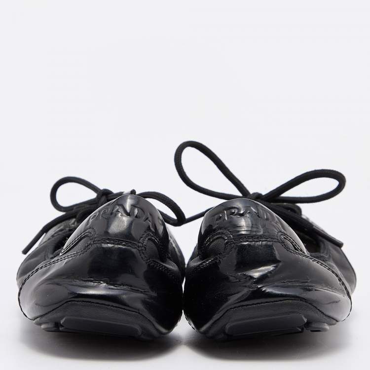 Pre Owned Prada Sport Black Patent Leather Lace-up Scrunch Flats Size 35