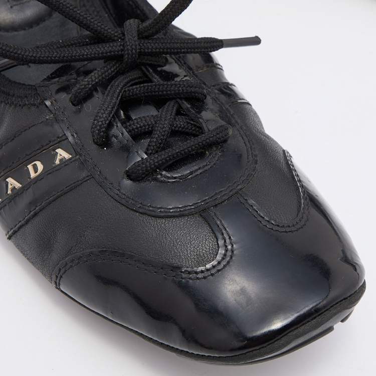 Pre Owned Prada Sport Black Patent Leather Lace-up Scrunch Flats Size 35