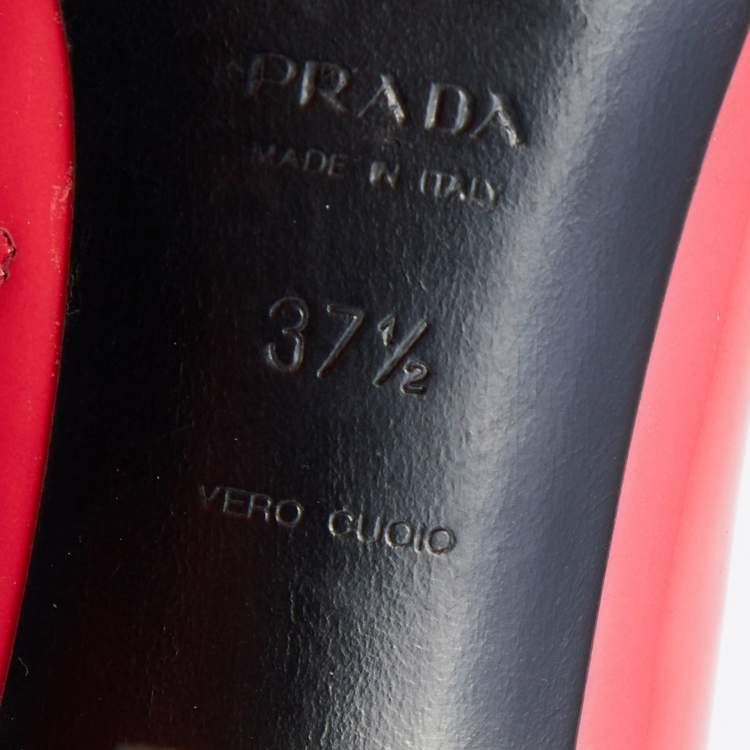 Pre Owned Prada Neon Pink Patent Leather Lace Up Peep Toe Ankle Booties Size 37.5