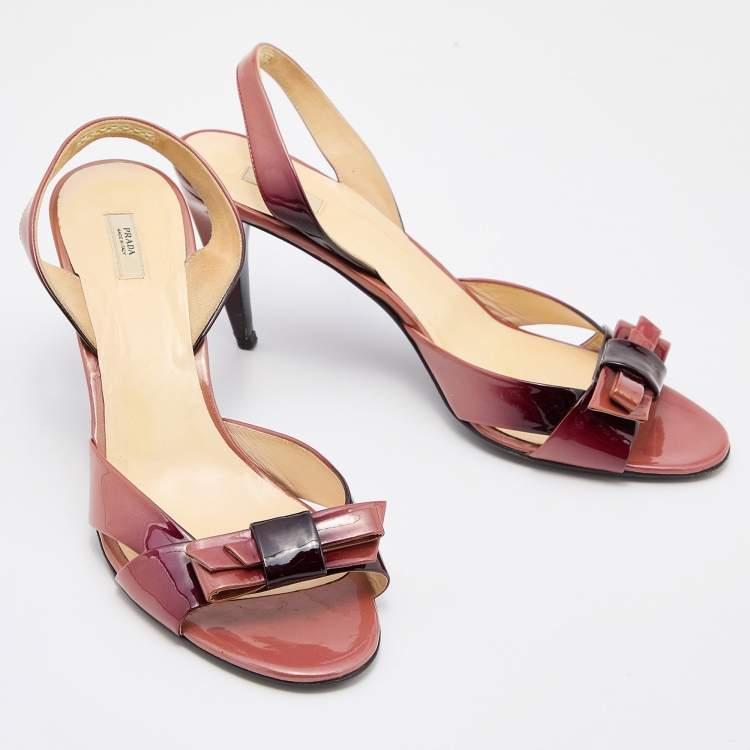 Pre Owned Prada Two Tone Patent Leather Bow Slingback Sandals Size 42