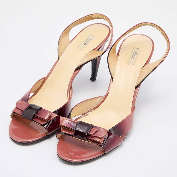 Pre Owned Prada Two Tone Patent Leather Bow Slingback Sandals Size 42