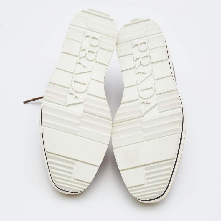 Pre Owned Prada Metallic Brogue Leather Wave Wingtip Platform Derby Sneakers Size 36