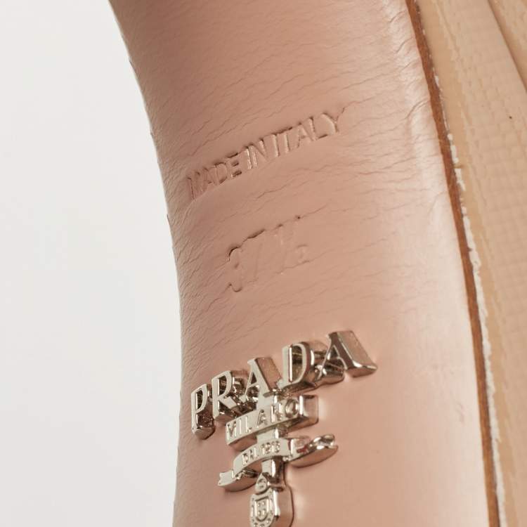 Pre Owned Prada Beige Patent Leather Ankle Strap Sandals Size 37.5